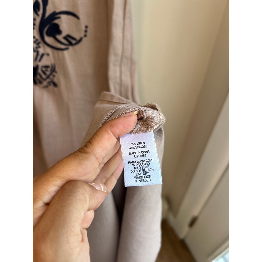 Sigrid Olsen Tan Linen Blend Embroidered Sleeveless Maxi Dress Boho Tan Navy M - Picture 4 of 8